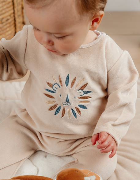 Pyjama en velours brodé lion Beige 3 - vertbaudet enfant 