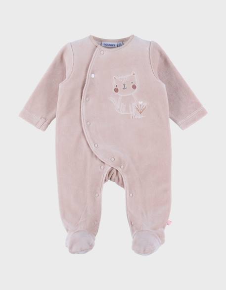 Pyjama bébé en velours avec broderie chat Rose 1 - vertbaudet enfant 