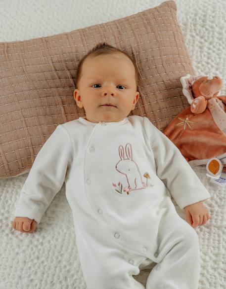 Pyjama bébé en velours avec broderie lapin Blanc 3 - vertbaudet enfant 