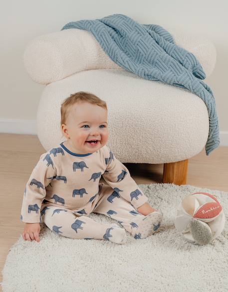 Pyjama en velours imprimé éléphant bali Beige 3 - vertbaudet enfant 