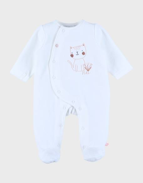 Pyjama bébé en velours avec broderie chat Blanc 1 - vertbaudet enfant 