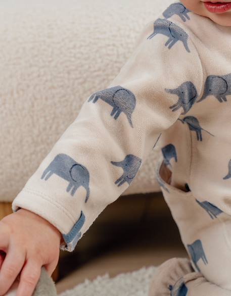 Pyjama en velours imprimé éléphant bali Beige 2 - vertbaudet enfant 