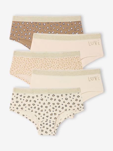 Lot de 5 Shorties Léopard et Love Fille écru 1 - vertbaudet enfant 