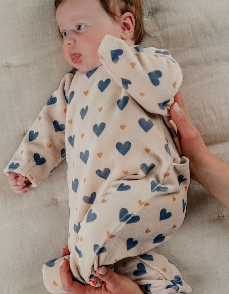 Pyjama bébé en velours imprimé cœurs Beige 2 - vertbaudet enfant 