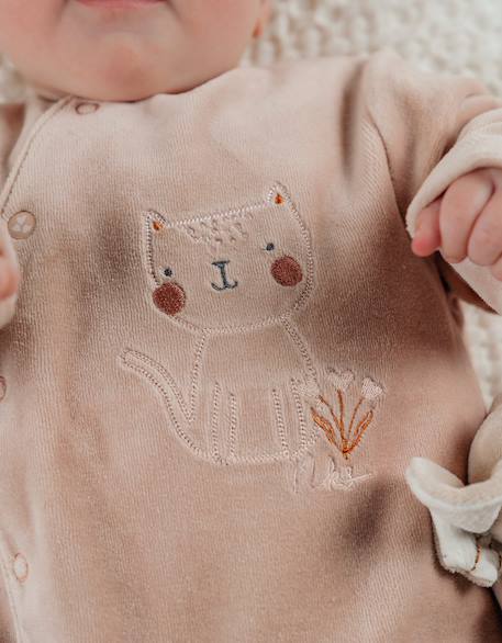 Pyjama bébé en velours avec broderie chat Rose 3 - vertbaudet enfant 