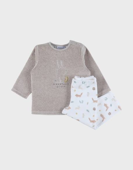 Pyjama 2 pièces en velours avec broderie lapin Beige 1 - vertbaudet enfant 