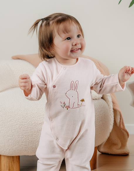 Pyjama bébé en velours avec broderie lapin Rose 2 - vertbaudet enfant 