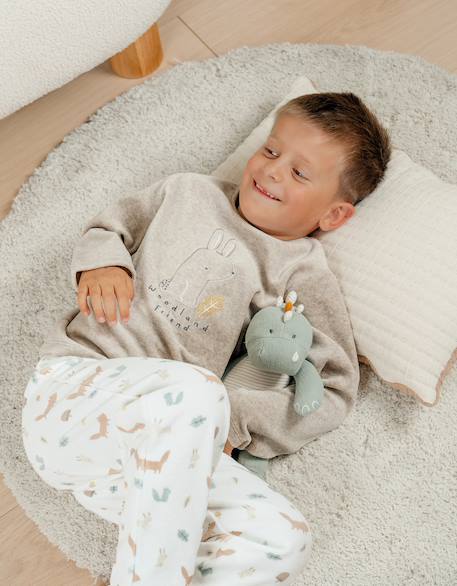 Pyjama 2 pièces en velours avec broderie lapin Beige 2 - vertbaudet enfant 