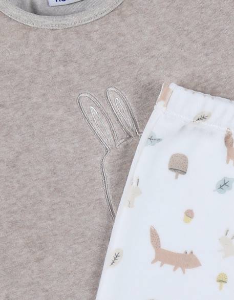 Pyjama 2 pièces en velours avec broderie lapin Beige 4 - vertbaudet enfant 