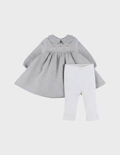 Bébé-Robe, jupe-Ensemble robe et legging en coton avec broderie florale