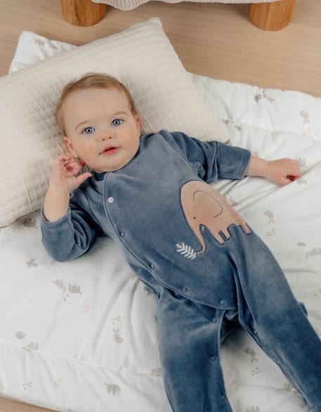 Pyjama bébé en velours avec broderie éléphant Bleu 2 - vertbaudet enfant 