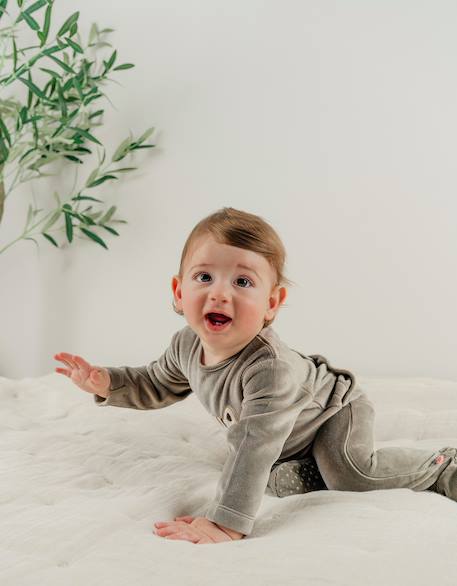 Pyjama bébé en velours  brodé zèbre Vert 4 - vertbaudet enfant 