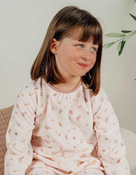 Pyjama 2 pièces en velours à motif floral et lapin Rose 4 - vertbaudet enfant 