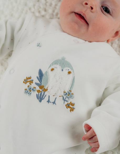 Pyjama bébé en velours avec broderie oiseau Blanc 2 - vertbaudet enfant 