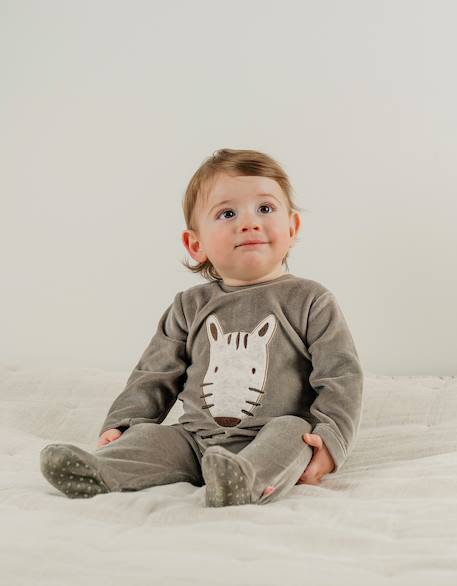Pyjama bébé en velours  brodé zèbre Vert 2 - vertbaudet enfant 