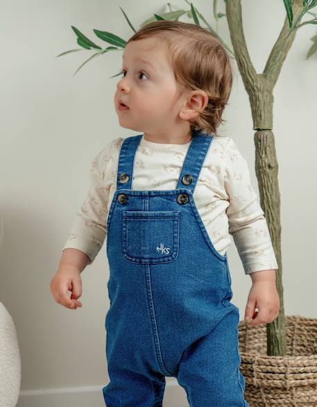 Ensemble salopette denim et t-shirt manches longues imprimé Ecru 3 - vertbaudet enfant 