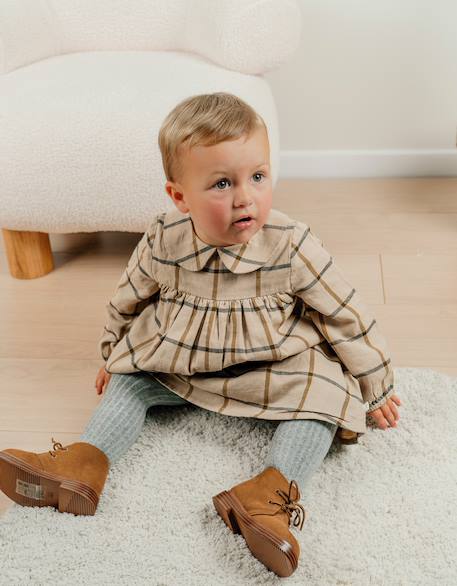 Robe en coton à carreaux Beige 2 - vertbaudet enfant 