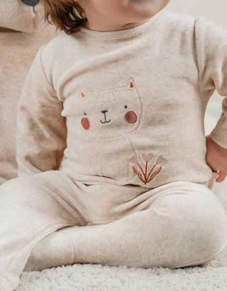 Pyjama bébé en velours brodé chat Beige 3 - vertbaudet enfant 