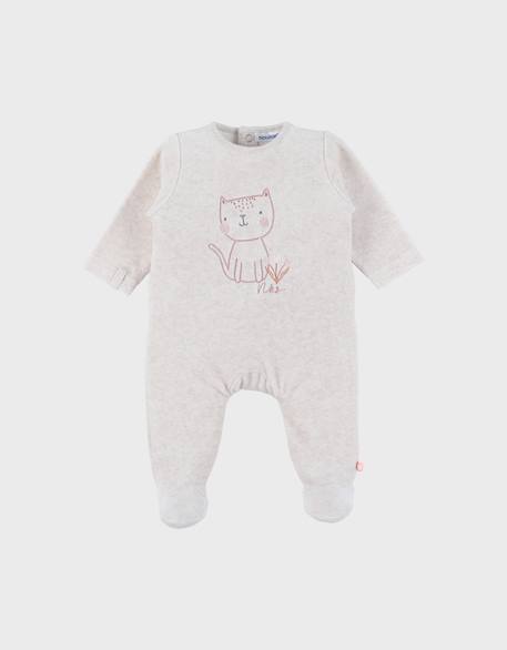Pyjama bébé en velours brodé chat Beige 1 - vertbaudet enfant 