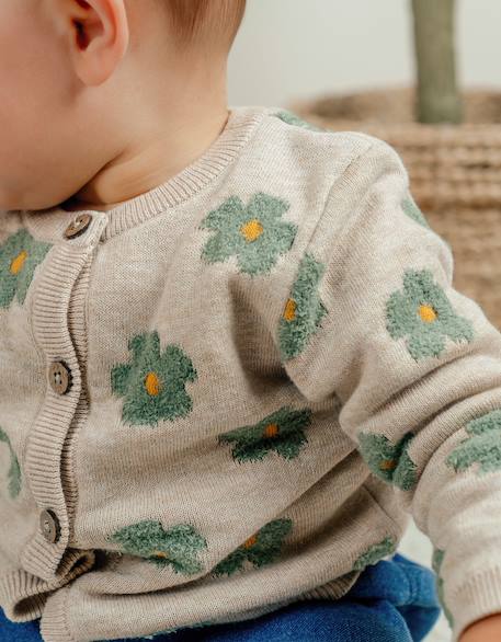 Cardigan en tricot  à fleurs Beige 3 - vertbaudet enfant 