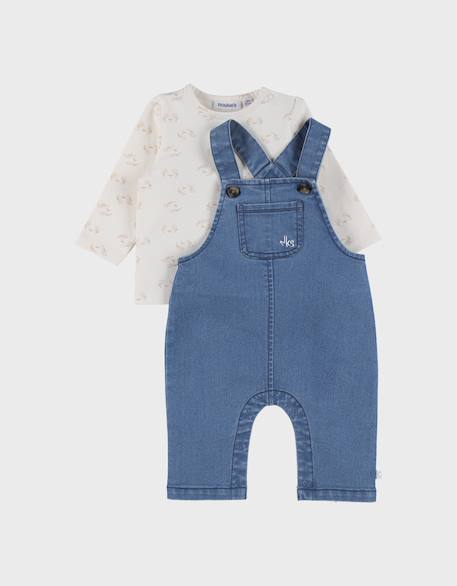 Ensemble salopette denim et t-shirt manches longues imprimé Ecru 1 - vertbaudet enfant 