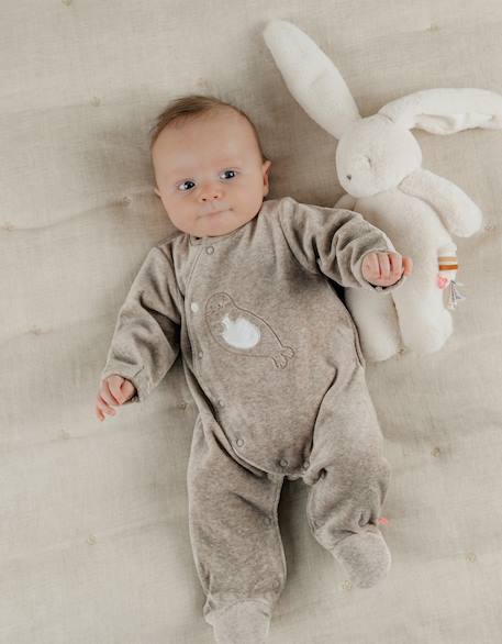 Pyjama bébé en velours avec broderie phoque Beige 5 - vertbaudet enfant 