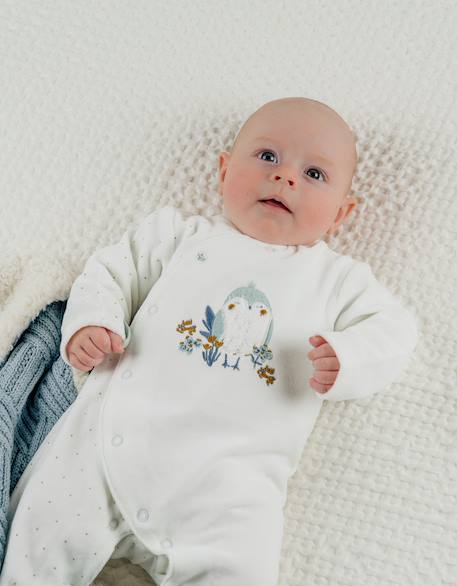 Pyjama bébé en velours avec broderie oiseau Blanc 3 - vertbaudet enfant 