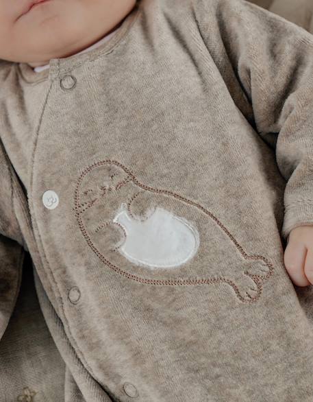 Pyjama bébé en velours avec broderie phoque Beige 2 - vertbaudet enfant 
