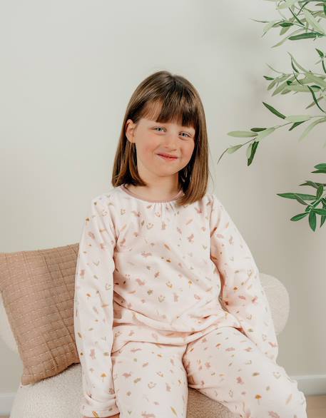 Pyjama 2 pièces en velours à motif floral et lapin Rose 2 - vertbaudet enfant 