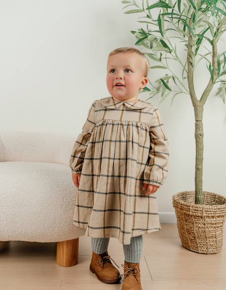 Robe en coton à carreaux Beige 4 - vertbaudet enfant 