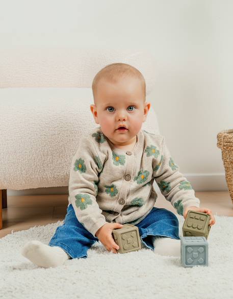 Cardigan en tricot  à fleurs Beige 2 - vertbaudet enfant 