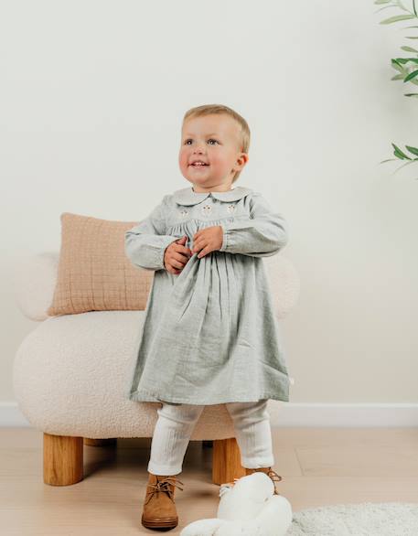 Ensemble robe et legging en coton avec broderie florale Blanc 3 - vertbaudet enfant 