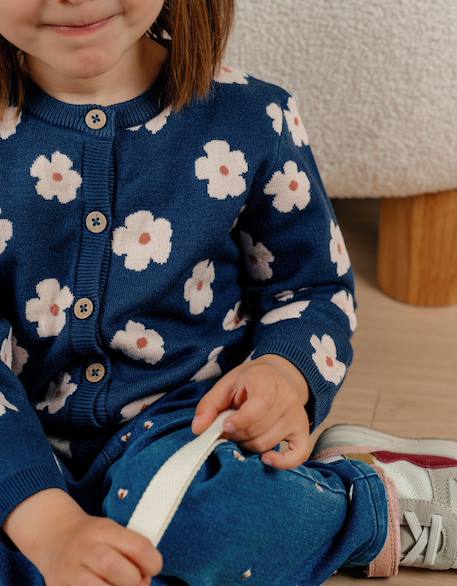 Cardigan en tricot à fleurs es Bleu 3 - vertbaudet enfant 