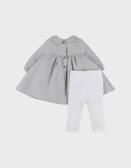 Ensemble robe et legging en coton avec broderie florale Blanc 5 - vertbaudet enfant 