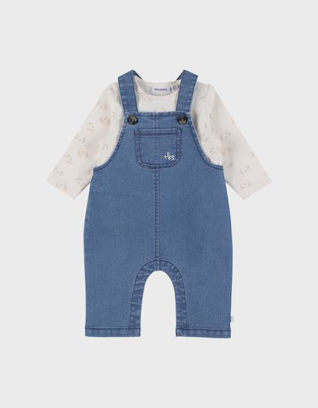 Ensemble salopette denim et t-shirt manches longues imprimé Ecru 6 - vertbaudet enfant 