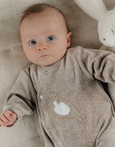 Pyjama bébé en velours avec broderie phoque Beige 4 - vertbaudet enfant 
