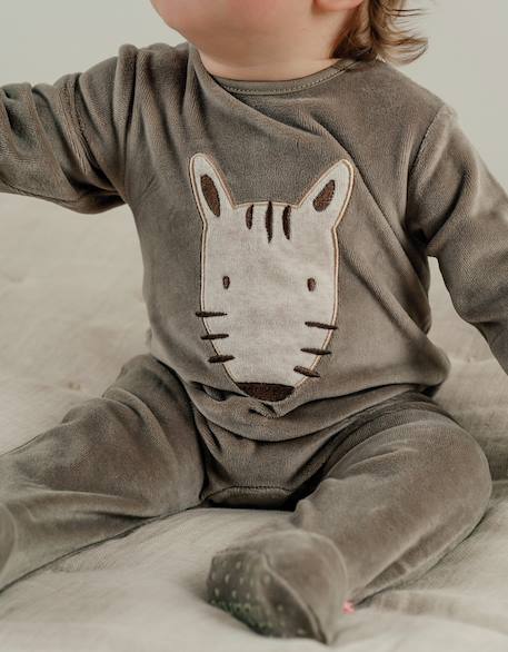 Pyjama bébé en velours  brodé zèbre Vert 3 - vertbaudet enfant 
