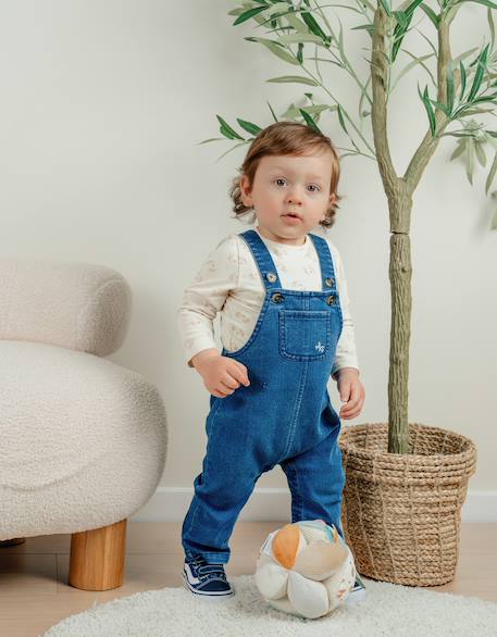 Ensemble salopette denim et t-shirt manches longues imprimé Ecru 2 - vertbaudet enfant 