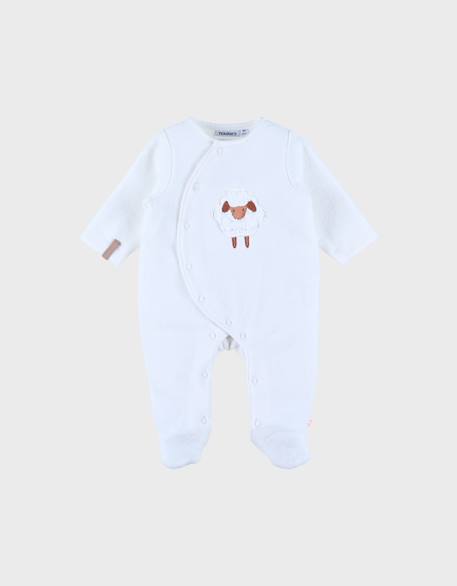 Pyjama bébé en velours avec broderie mouton Blanc 1 - vertbaudet enfant 