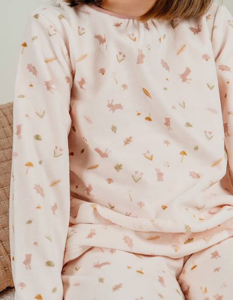 Pyjama 2 pièces en velours à motif floral et lapin Rose 3 - vertbaudet enfant 