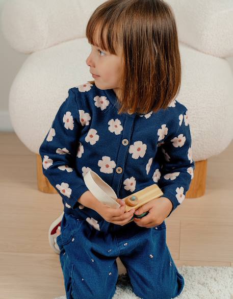 Cardigan en tricot à fleurs es Bleu 2 - vertbaudet enfant 