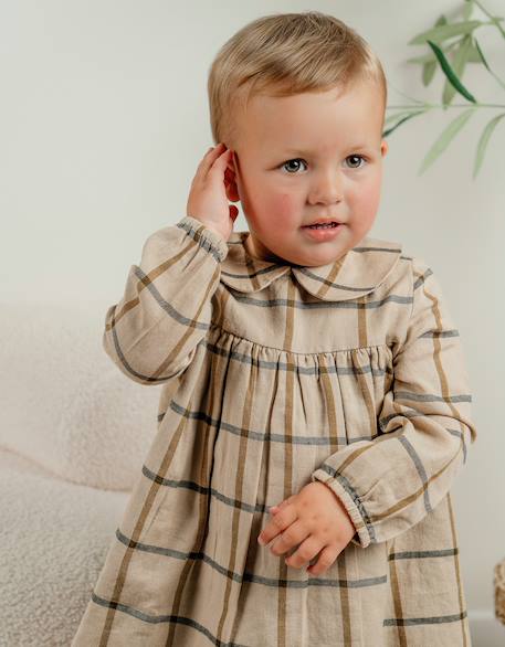 Robe en coton à carreaux Beige 3 - vertbaudet enfant 