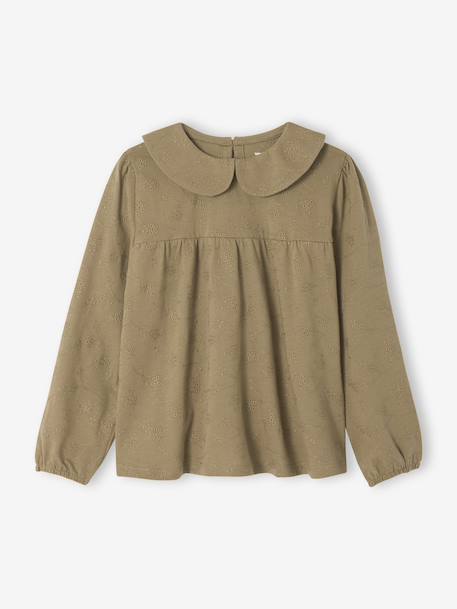 T-shirt blouse en broderie anglaise fille manches longues écru+marine+olive 7 - vertbaudet enfant 