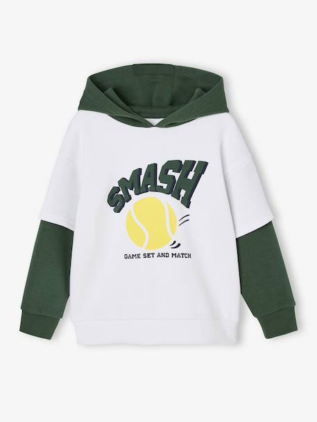 Sweat garçon sport doubles manches motif ballon en relief blanc chiné+vert sapin 6 - vertbaudet enfant 