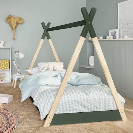 Lit tipi enfant  bois de pin sommier à lattes inclus tobias Blanc+Vert 7 - vertbaudet enfant 