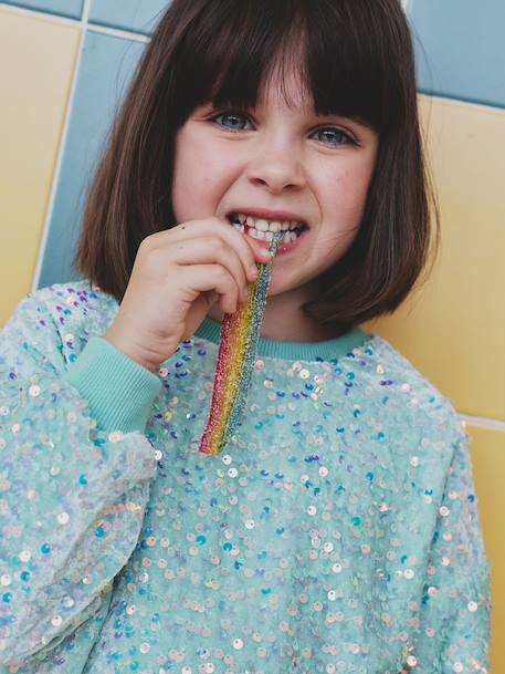 Sweat fille à sequins turquoise 2 - vertbaudet enfant 