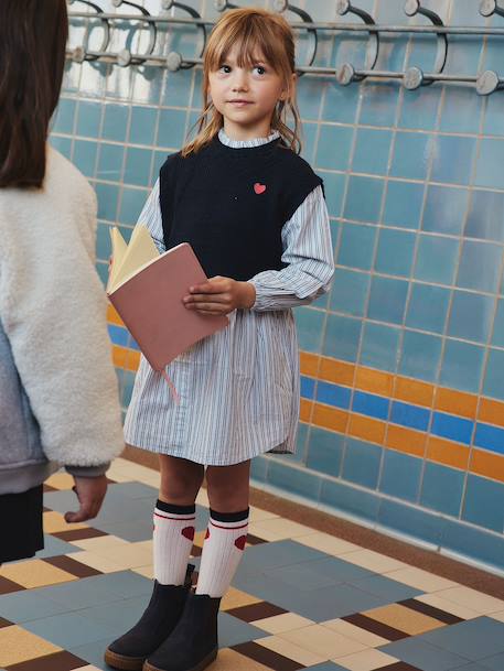 Robe-chemise fille effet 2 en 1 écru+gris chiné+marine 9 - vertbaudet enfant 
