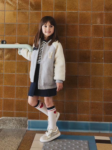 Veste fille bombers bi-matière drap de laine manches sherpa gris chiné 7 - vertbaudet enfant 