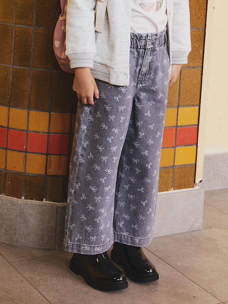 Pantalon fille large motifs fantaisie bleu foncé+denim gris 8 - vertbaudet enfant 
