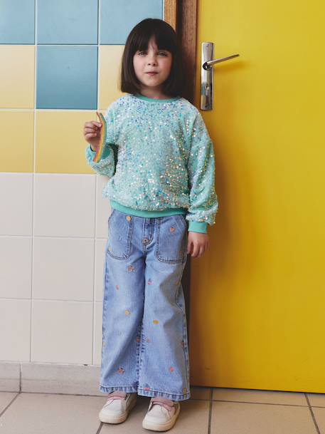 Sweat fille à sequins turquoise 6 - vertbaudet enfant 
